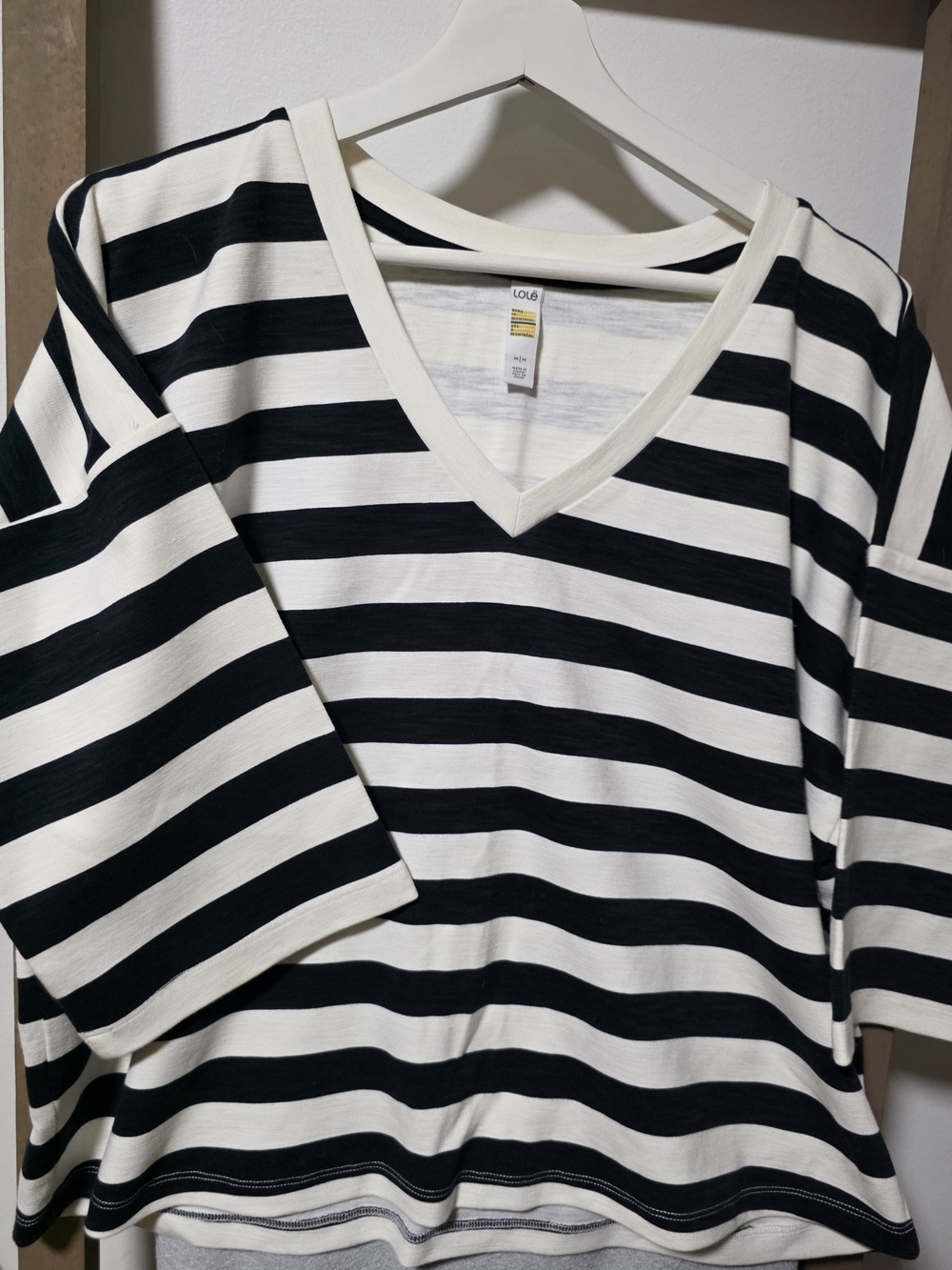 Lole Black & White Striped V-Neck NWOT